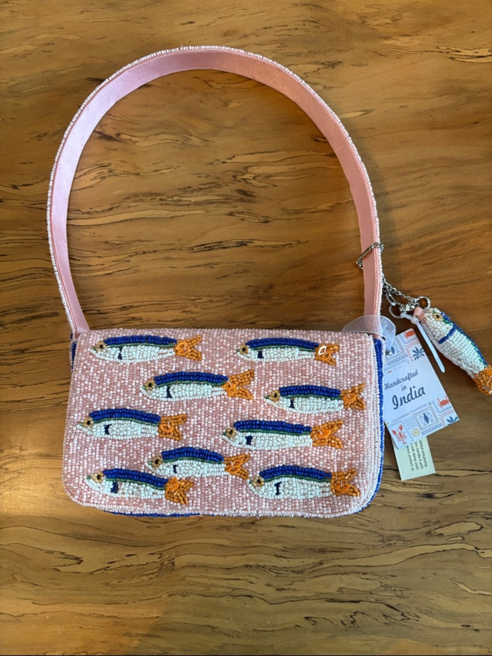 Viral Pink Sardine Handcrafted Beaded Shoulder Bag